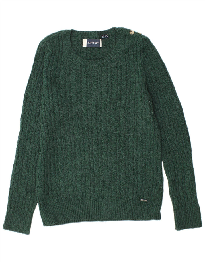 Pulover Superdry pentru femei cu decolteu triplu UK 12, verde mediu acrilic