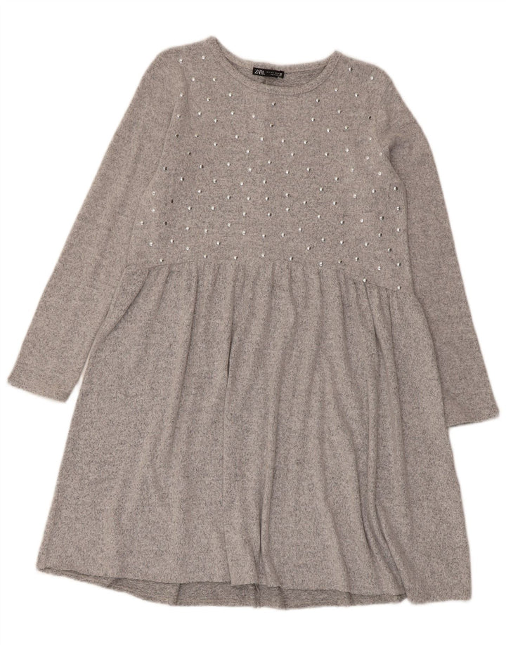 Rochie de bază cu mânecă lungă pentru femei Zara UK 10 Poliester gri mic