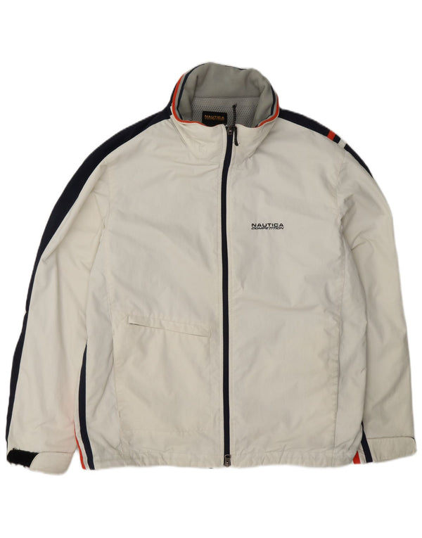Jachetă de vânt cu glugă Nautica pentru bărbați UK 38 Medium White Colorblock Nylon