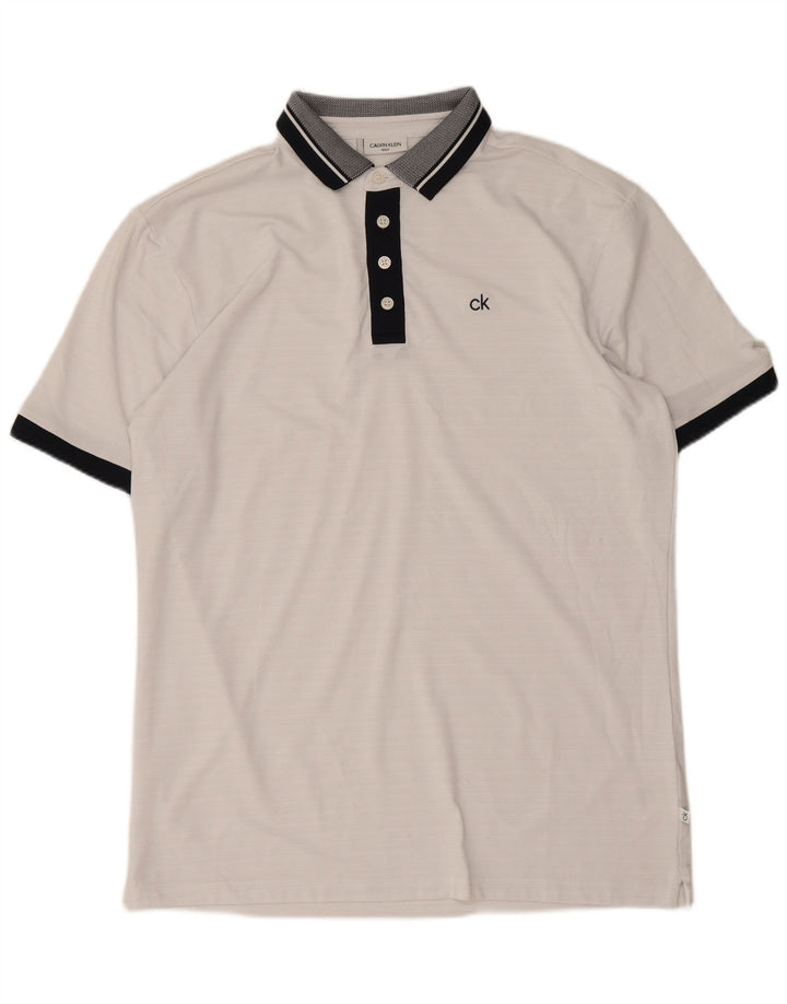 Tricou polo de golf Calvin Klein pentru bărbați, alb mediu, poliester bloc de culoare