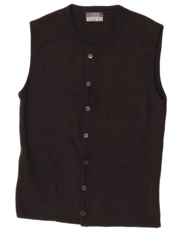 Zara Womens Sleeveless Cardigan Sweater UK 14 Large Black Acrylic