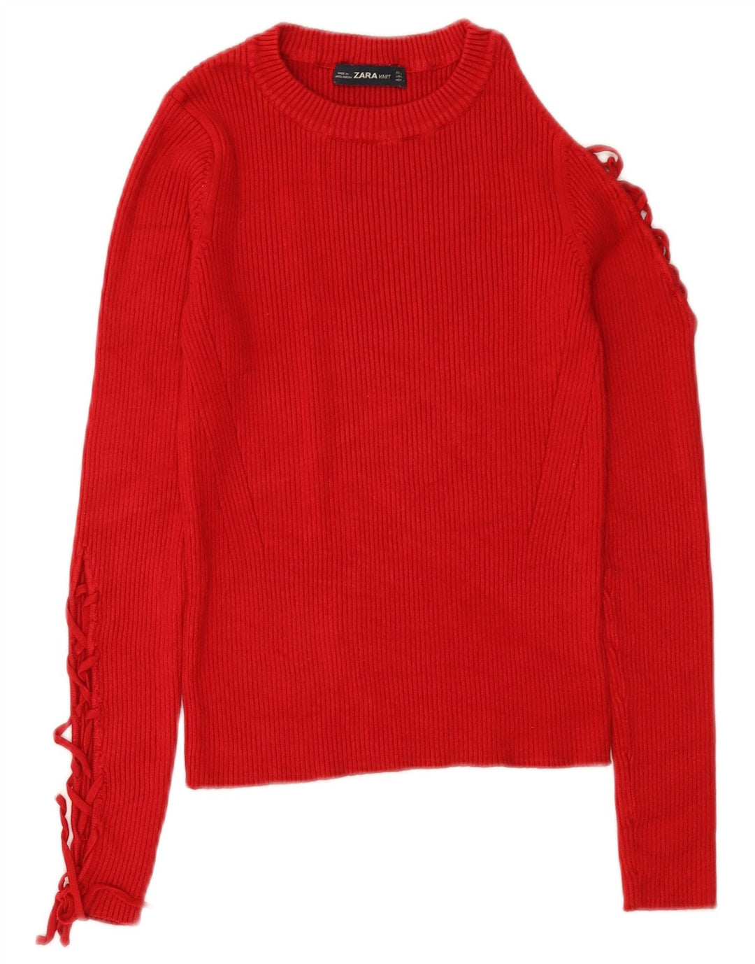 Pulover pentru femeie cu gât de barcă Zara UK 12 Medium Red