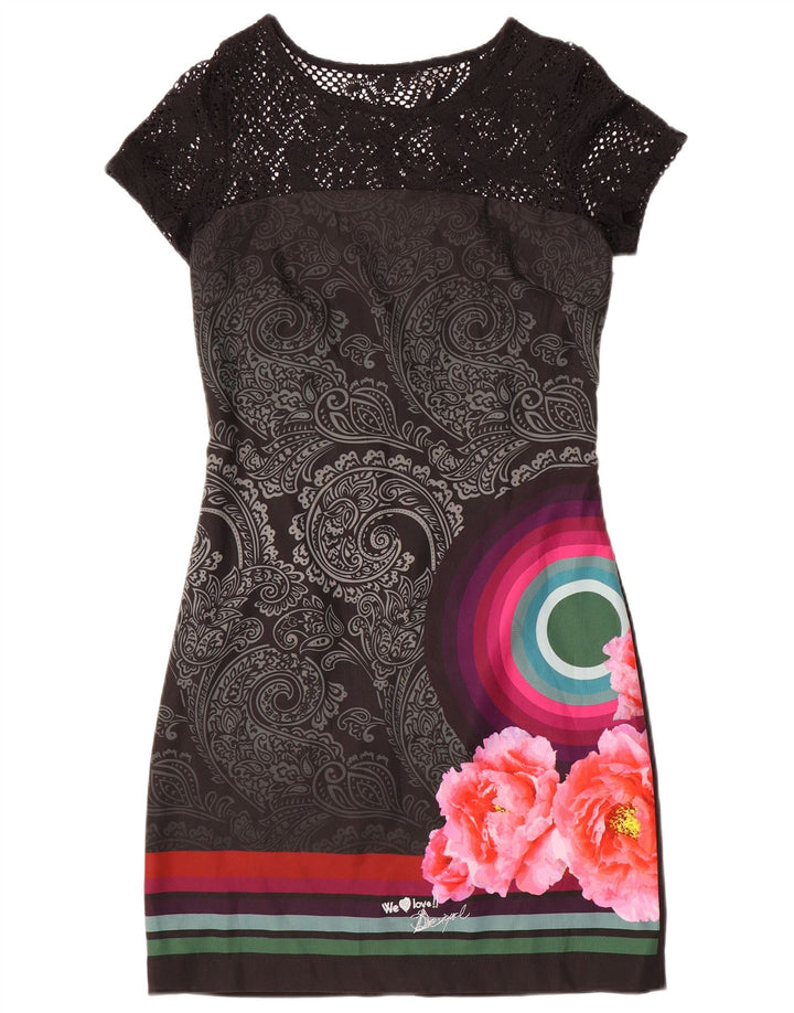 Rochie Desigual pentru dama cu teacă grafică EU 38 Medium Black Floral
