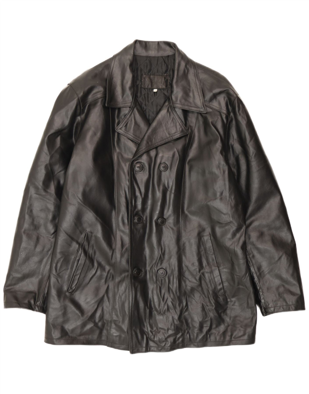 Jachetă din piele vintage pentru bărbați cu piept dublu IT 54 2XL din piele neagră