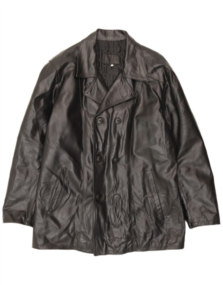 Jachetă din piele vintage pentru bărbați cu piept dublu IT 54 2XL din piele neagră