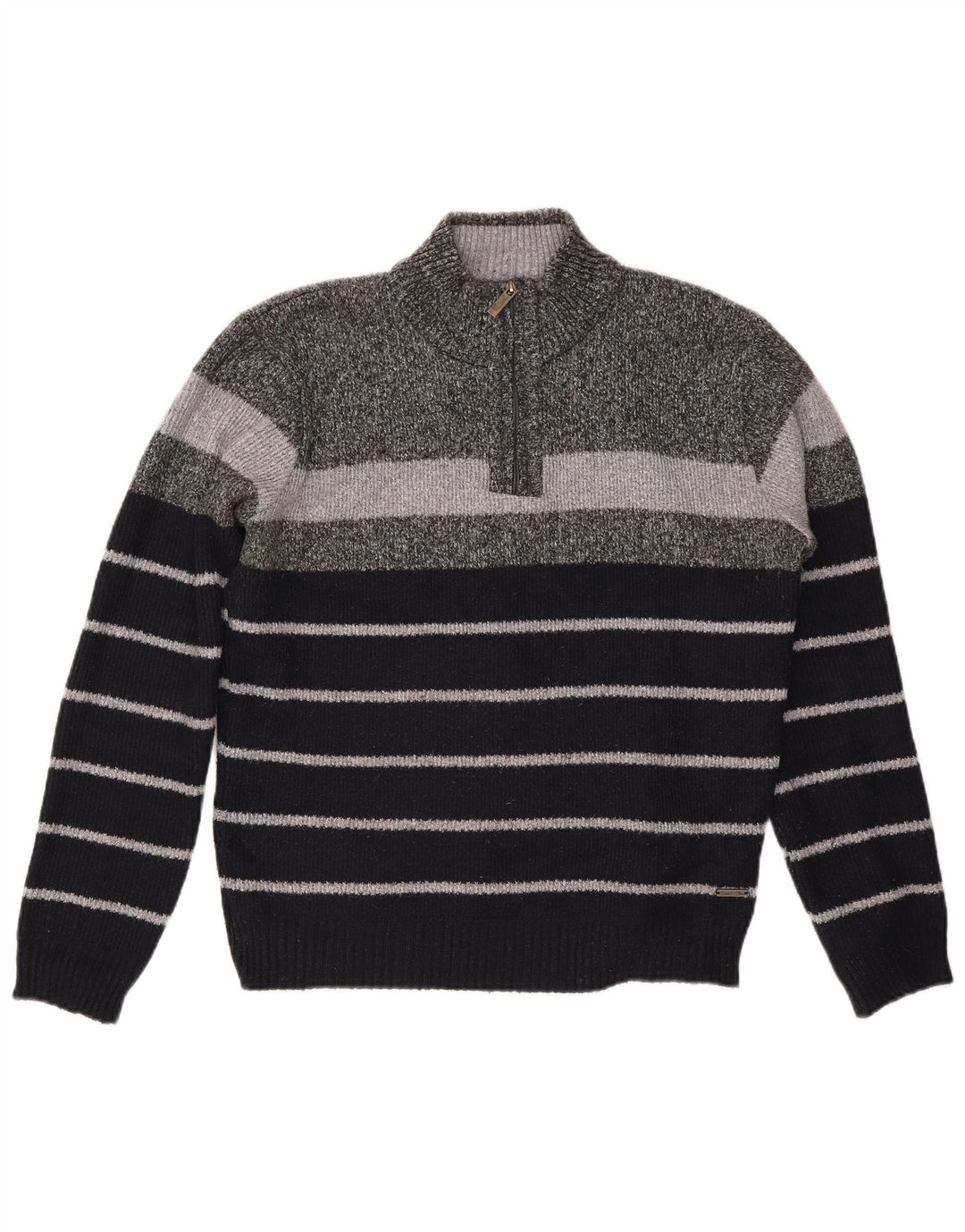 Pulover pentru bărbați Pierre Cardin, cu fermoar, cu gât, XL, poliester cu dungi gri