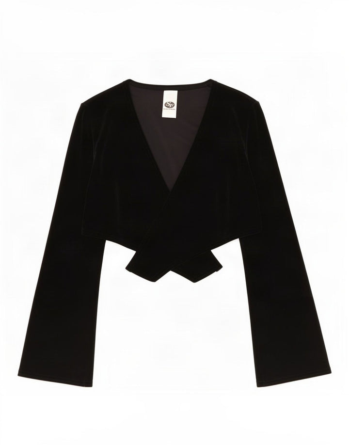 Top bolero vintage pentru femei din velur UK 10 mic poliester negru