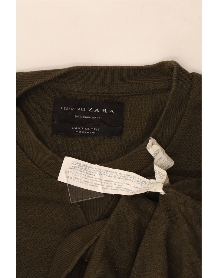 Pulover pentru bărbați Zara, cu gât crew, bumbac mediu kaki