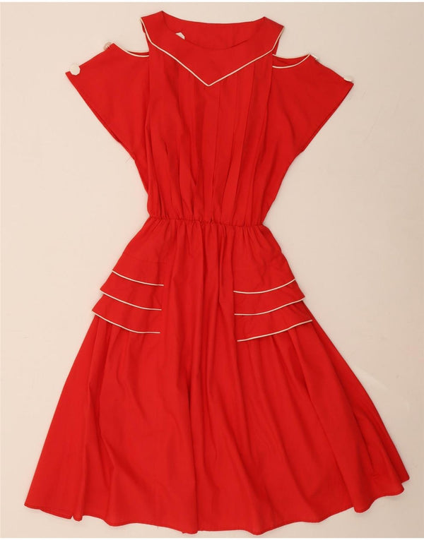 Rochie vintage pentru femei cu umeri scoși UK 14, viscoză roșie medie