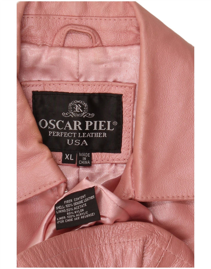Jachetă de piele vintage pentru femei UK 18 XL piele roz