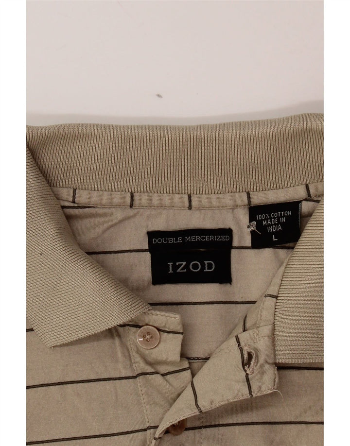 Cămașă polo IZOD pentru bărbați, bumbac cu dungi mari, bej