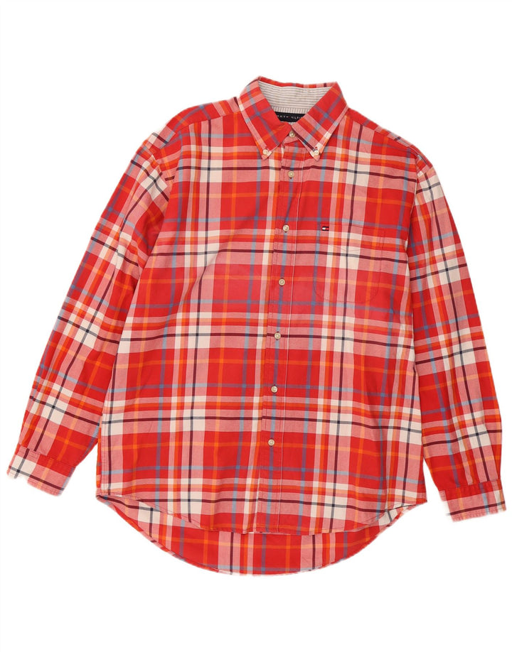 Cămașă pentru bărbați Tommy Hilfiger, bumbac carouri roșu mediu