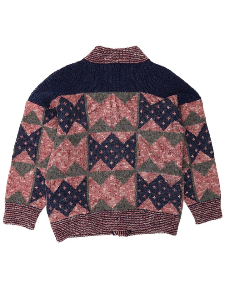 Pulover Cardigan Vintage pentru bărbați, roz mediu geometric