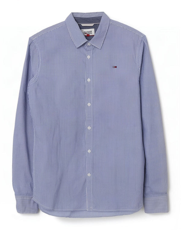 Cămașă pentru bărbați Tommy Hilfiger Slim Fit, bumbac cu dungi albastre medii