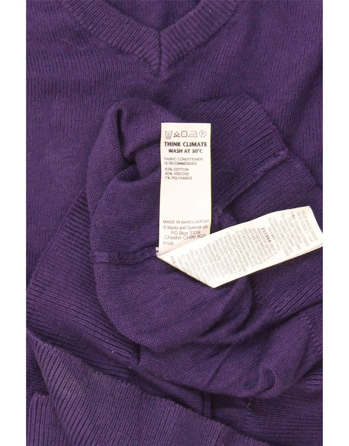 Pulover cu decolteu în V pentru bărbați Marks & Spencer, bumbac violet mediu