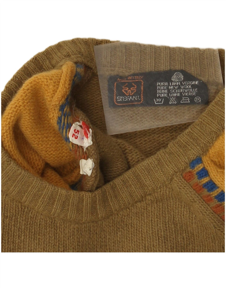 Pulover pentru bărbați cu gât roșu Stefanel IT 52 Lână mare kaki color bloc