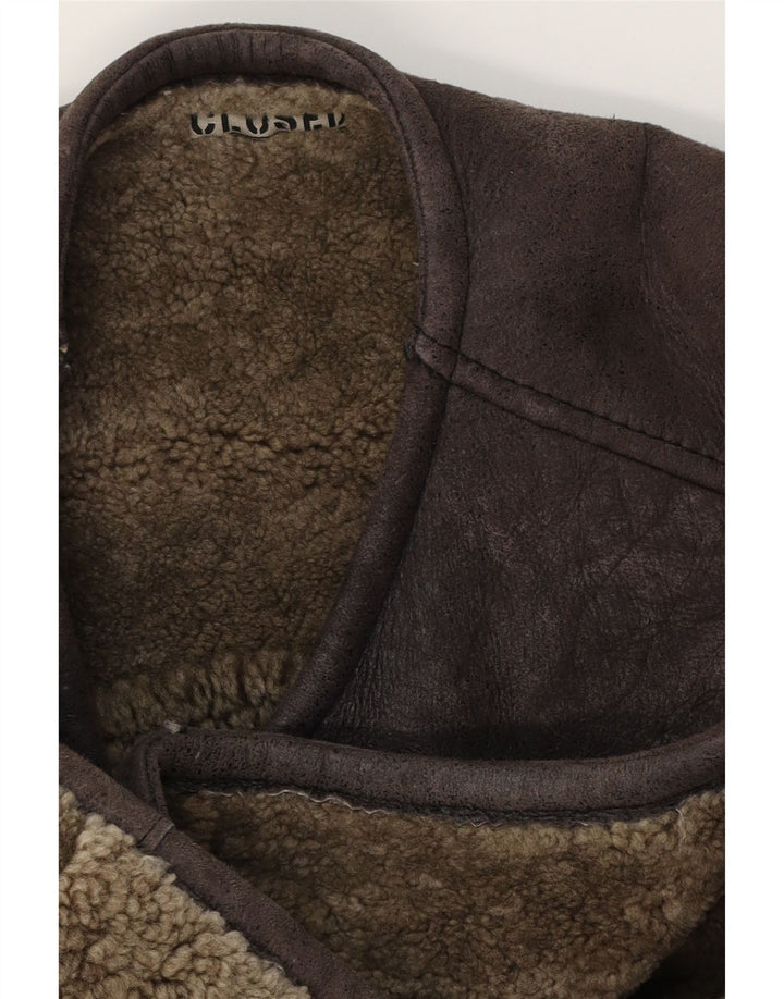 Gilet închis pentru bărbați din shearling XL maro