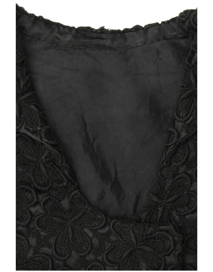 VINTAGE Jachetă cu mânecă scurtă pentru femei UK 12 Medium Black Floral