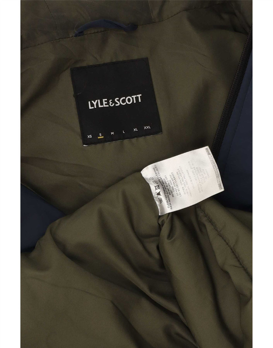Jachetă căptușită cu glugă Lyle & Scott pentru bărbați Marea Britanie 36 Nailon mic, albastru bleumarin