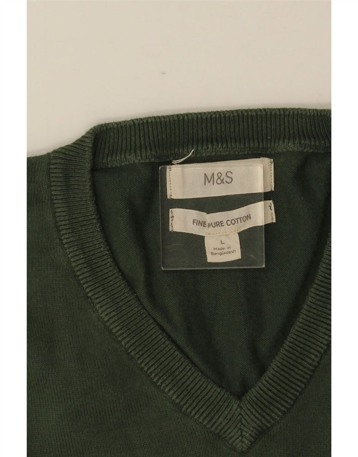 MARKS & SPENCER Pulover cu decolteu în V pentru bărbați, bumbac verde mare