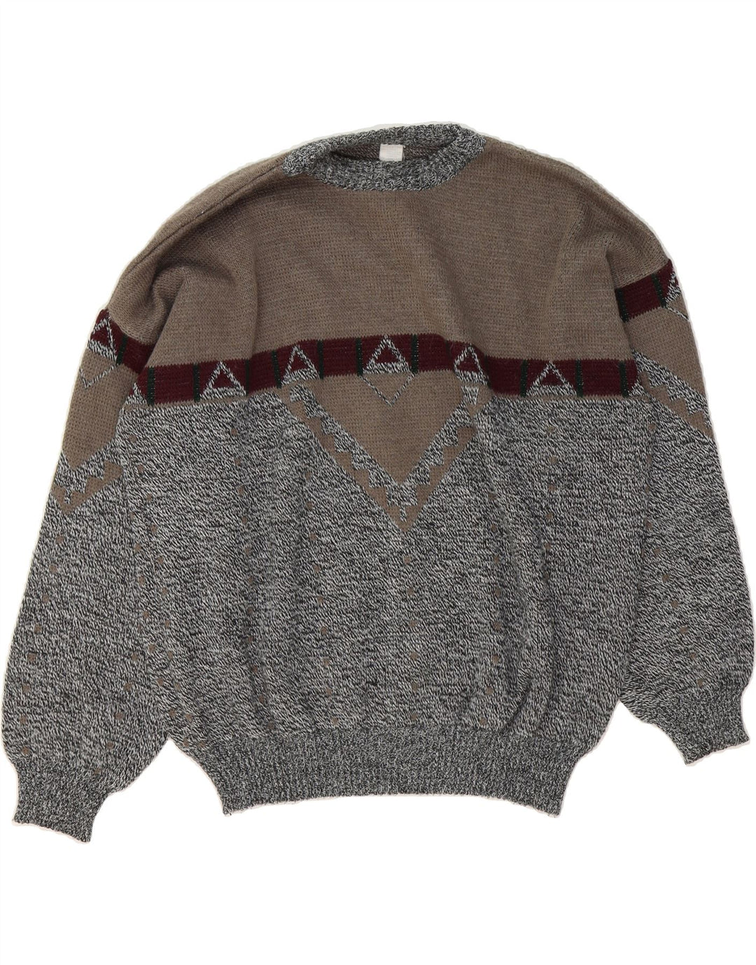 VINTAGE Mens Crew Neck Jumper Sweater XL Grey Colourblock Wool Vintage Vintage and Second-Hand Vintage from Messina Hembry 