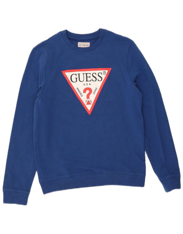 Guess Pulover grafic pentru bărbați UK 32 XS Bumbac albastru