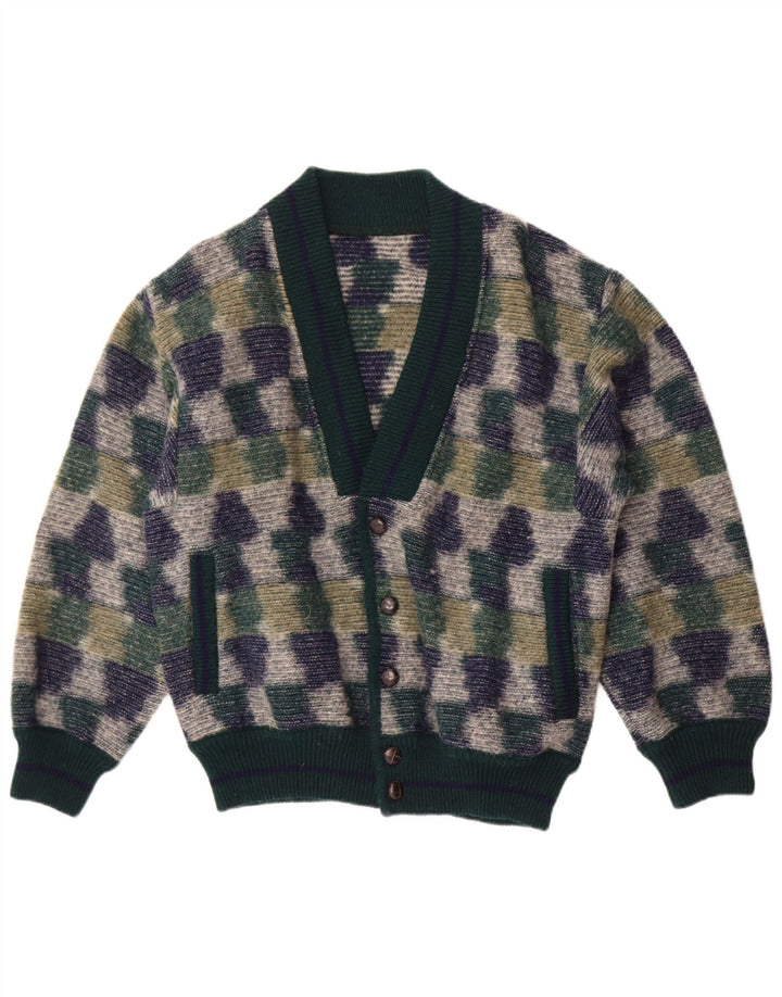 Cardigan Vintage pentru bărbați, verde mediu, geometric