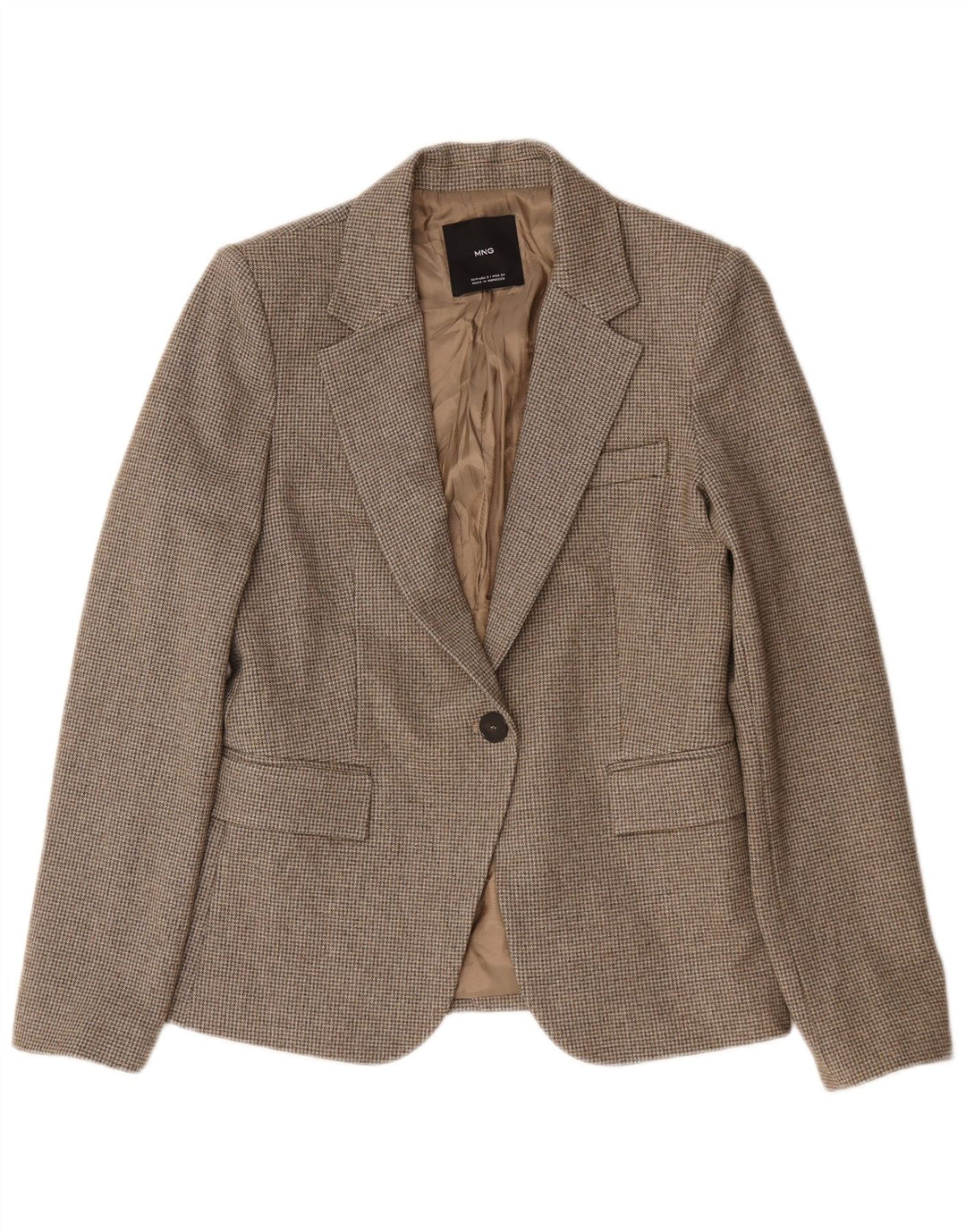 Jachetă Blazer pentru femei Mango cu 1 nasture UK 10 mic maro Houndstooth