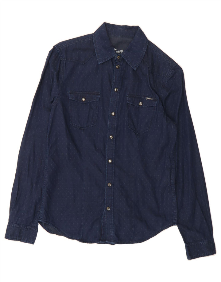 PEPE JEANS Boys Shirt 13-14 Years Medium Navy Blue Spotted Cotton Vintage PEPE Jeans and Second-Hand PEPE Jeans from Messina Hembry 