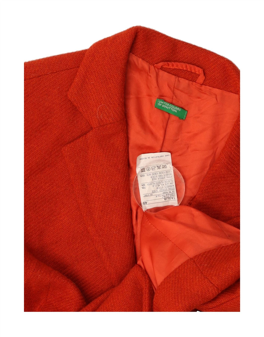 BENETTON Womens 2 Button Blazer Jacket IT 40 Small Orange Wool Vintage Benetton and Second-Hand Benetton from Messina Hembry 
