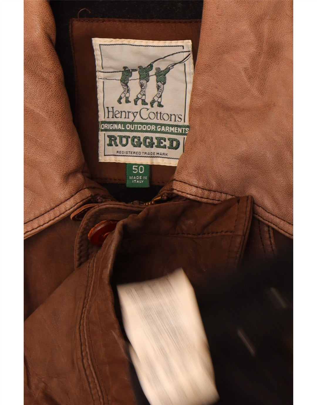 Jachetă din piele robustă pentru bărbați Henry Cottons IT 50 din piele maro mare