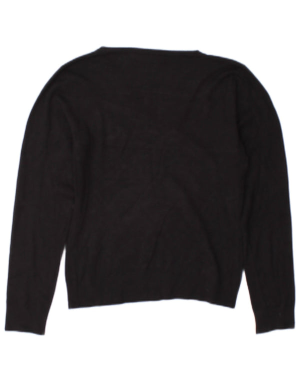 Zara Womens V-Neck Jumper Sweater UK 12 Medium Black Rayon