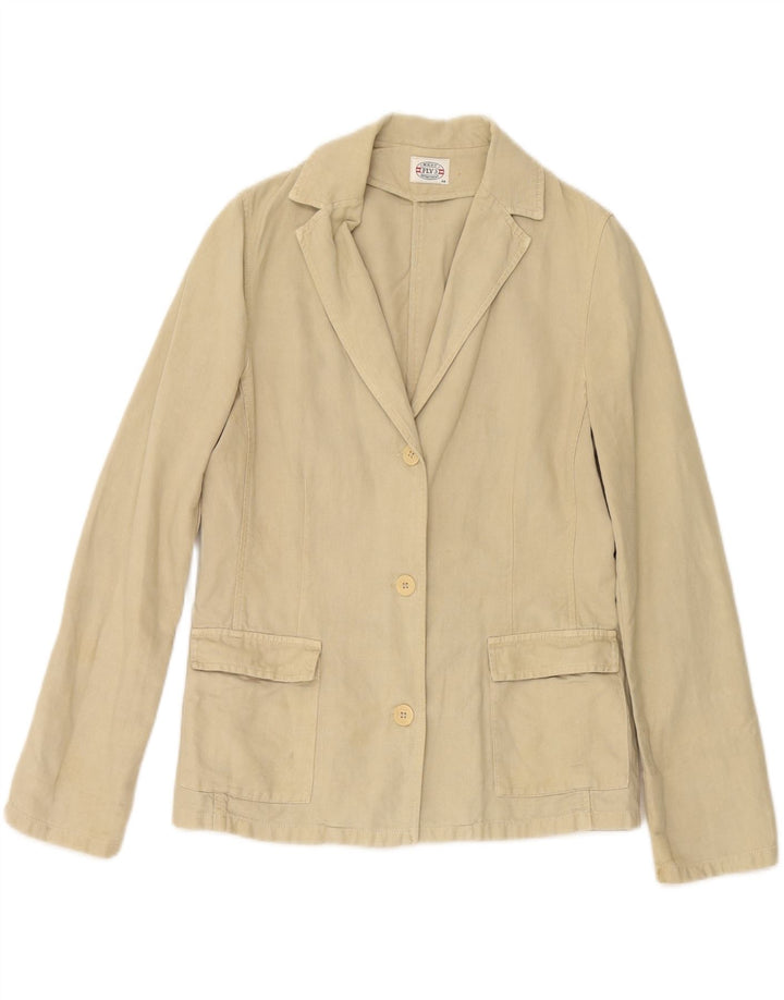 VINTAGE Womens 3 Button Blazer Jacket IT 44 Medium Beige Linen Vintage Vintage and Second-Hand Vintage from Messina Hembry 