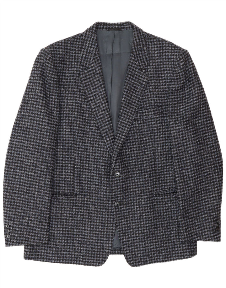 Jachetă vintage pentru bărbați cu 2 nasturi IT 56 3XL Lână virgină cu picior de găin albastru