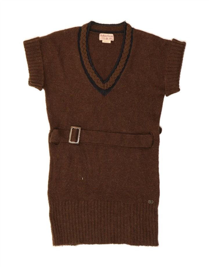 MARLBORO CLASSICS Womens Longline V-Neck Jumper Sweater UK 12 Medium Brown Vintage Marlboro Classics and Second-Hand Marlboro Classics from Messina Hembry 