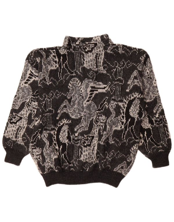 Pulover Cardigan Vintage pentru femei UK 18 XL Lână geometrică neagră