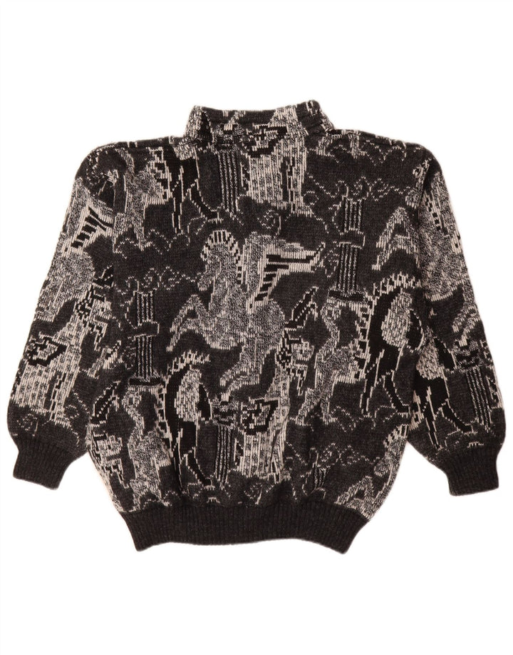 Pulover Cardigan Vintage pentru femei UK 18 XL Lână geometrică neagră