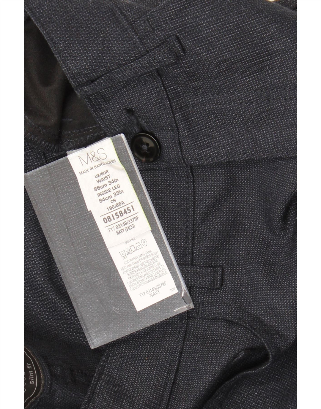 Pantaloni de costum drepți pentru bărbați Marks & Spencer L34 L33 Poliester bleumarin