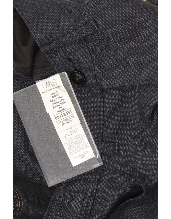 Pantaloni de costum drepți pentru bărbați Marks & Spencer L34 L33 Poliester bleumarin