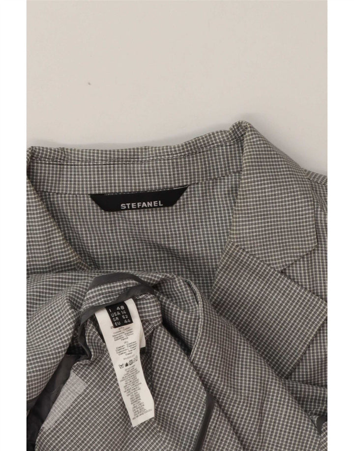 Jachetă pentru femei Stefanel cu 3 nasturi IT 48 XL bumbac cu carouri gri