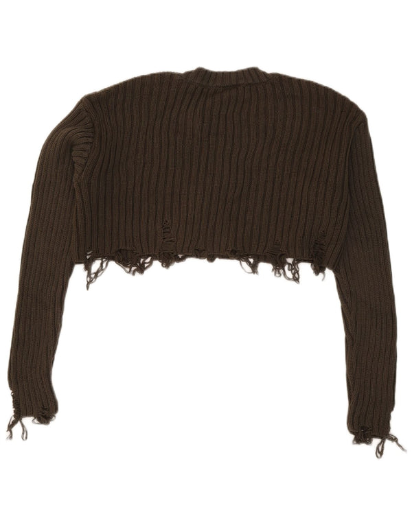 Pulover pentru damă Zara, crop distressed, cu gâtul turn, UK 10 Small Khaki