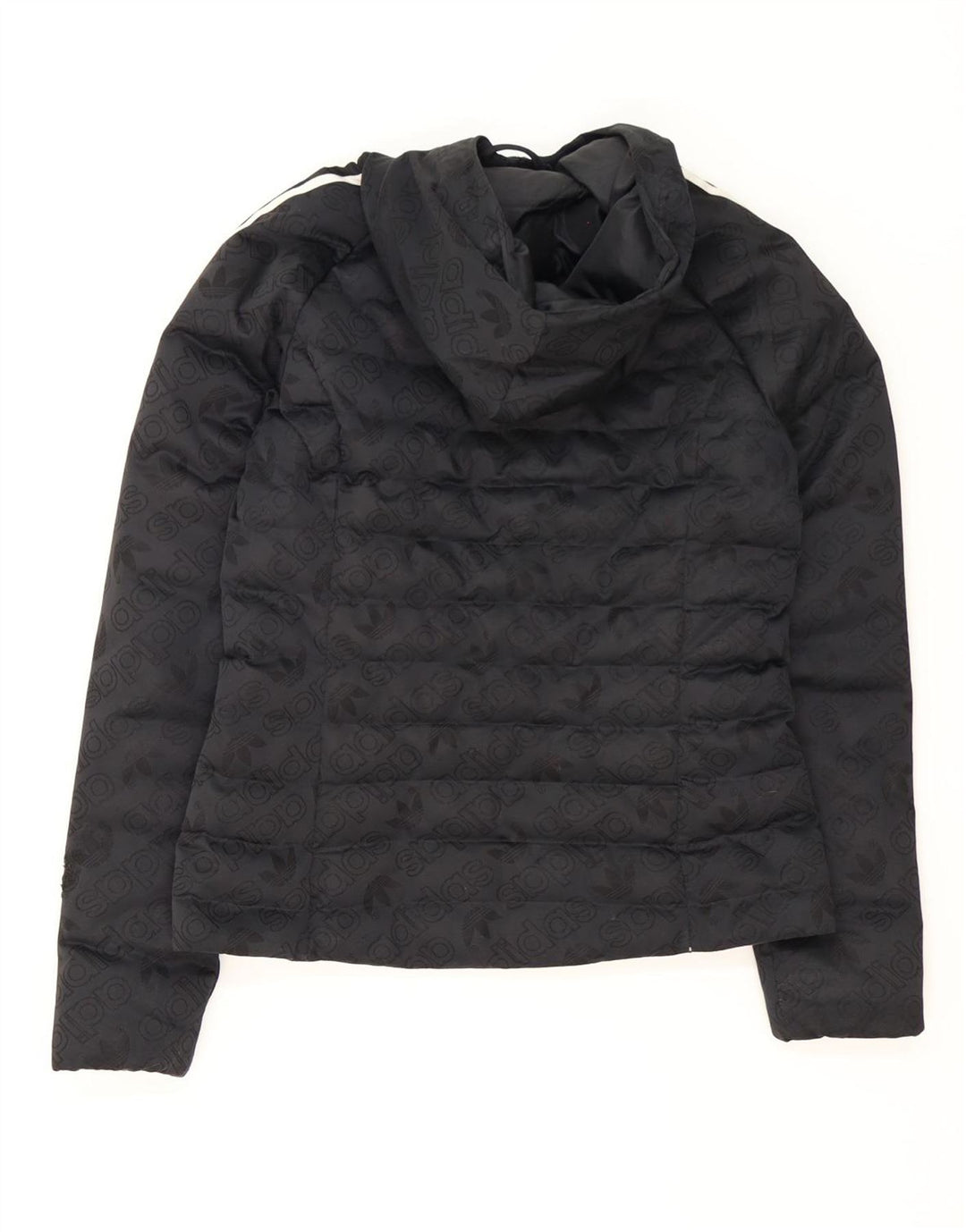 Jachetă căptușită cu glugă grafică Adidas pentru femei UK 8 Poliester negru mic