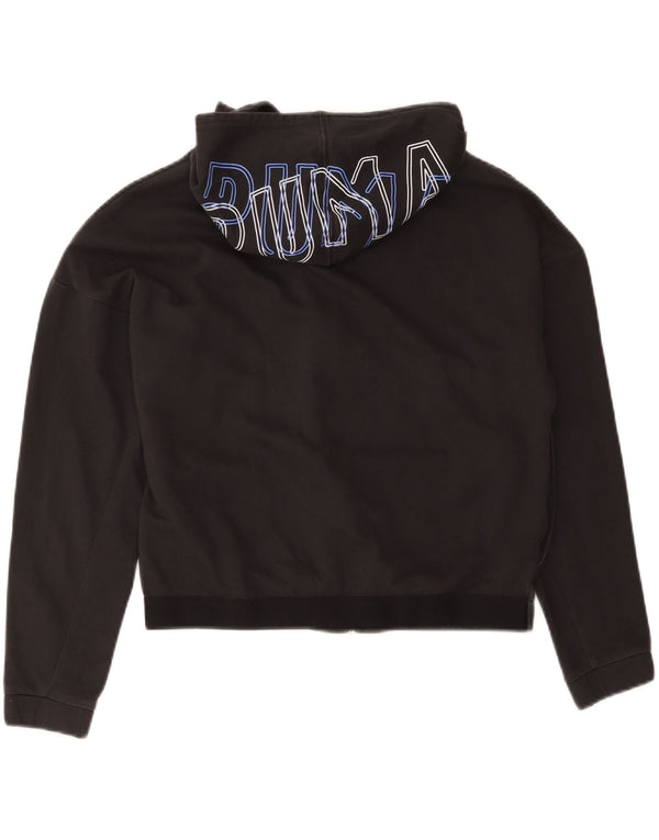 Pulover Puma Crop Graphic Zip Hoodie pentru femei UK 16, mare, negru, bumbac