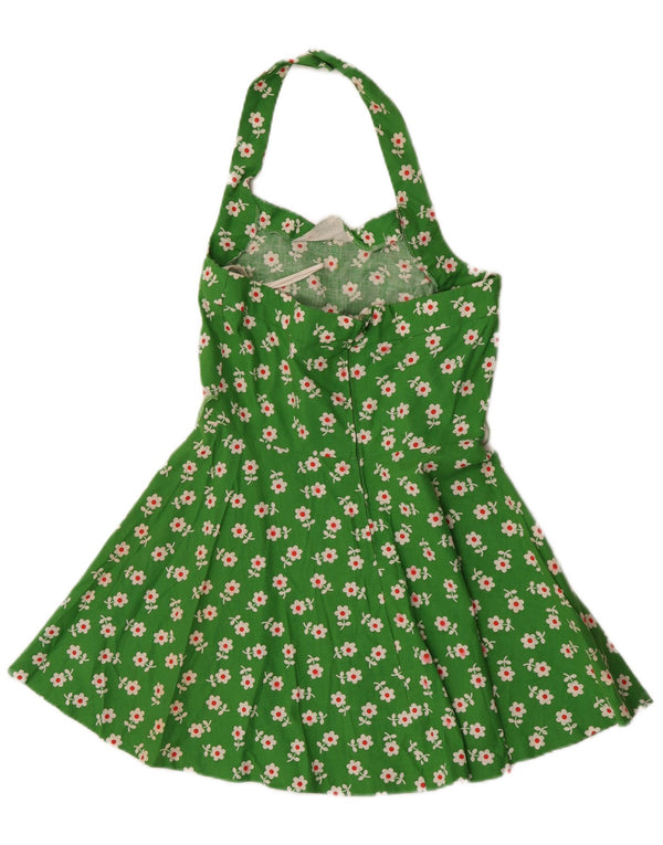 Vintage pentru femei Halter Top UK 8 Mic Verde Floral Bumbac