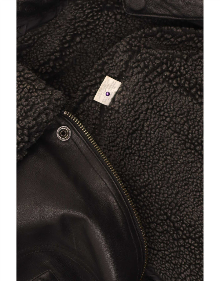 Bomber vintage pentru bărbați din piele artificială, UK 40, mare, negru, poliester