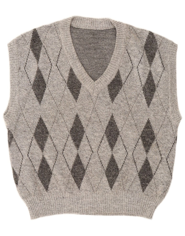 Vintage bărbați Vest Tank Top mare gri Argyle/Diamond