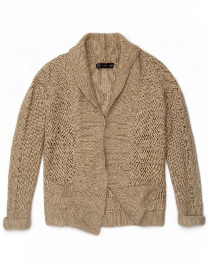 Pulover cardigan deschis pentru femei Zara UK 10 mic, bej, nailon