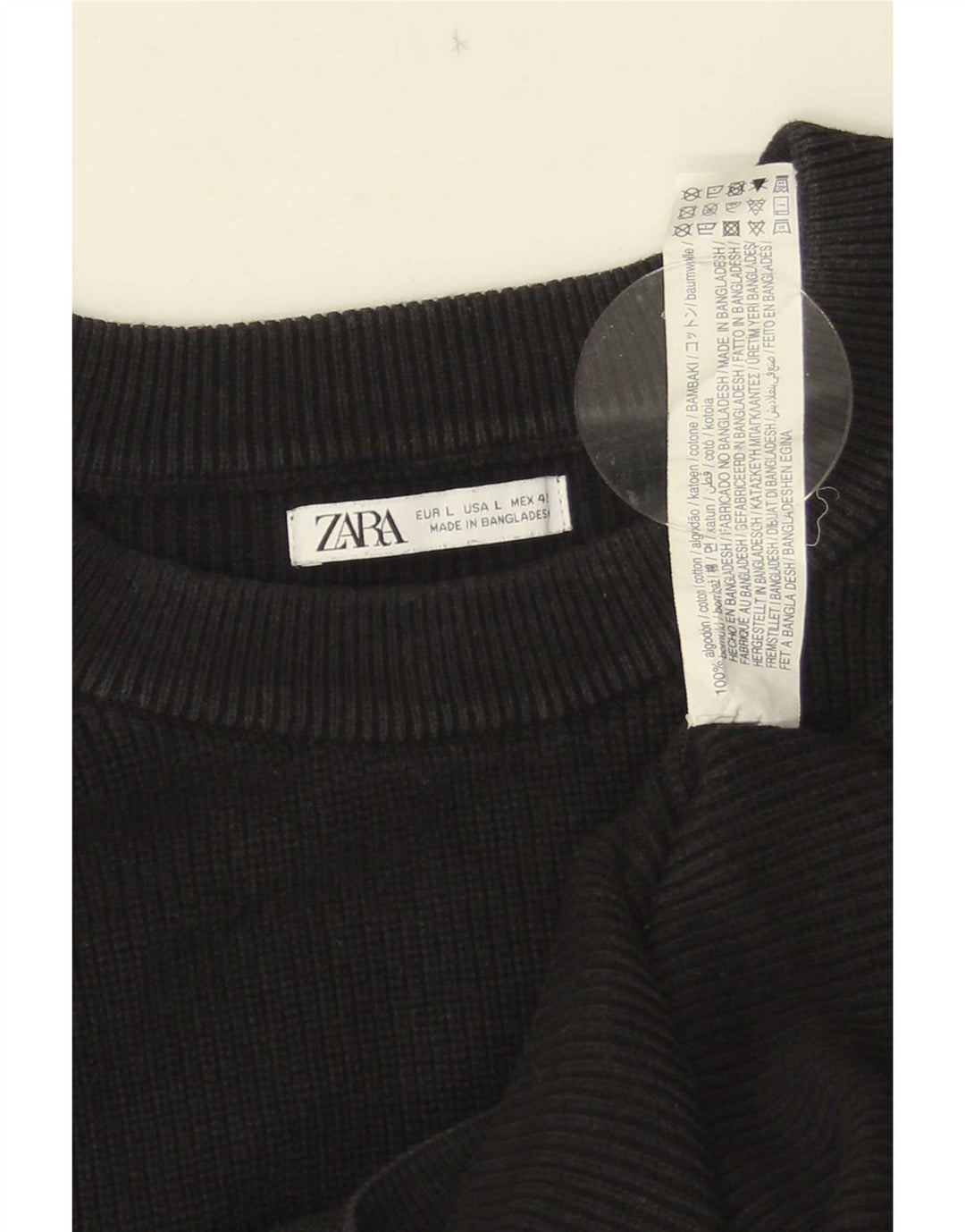 Pulover pentru bărbați Zara, cu gât de barcă, mare, negru, bumbac