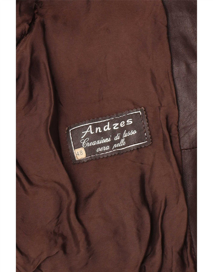 Jachetă Bomber din piele vintage pentru bărbați IT 48 din piele maro medie