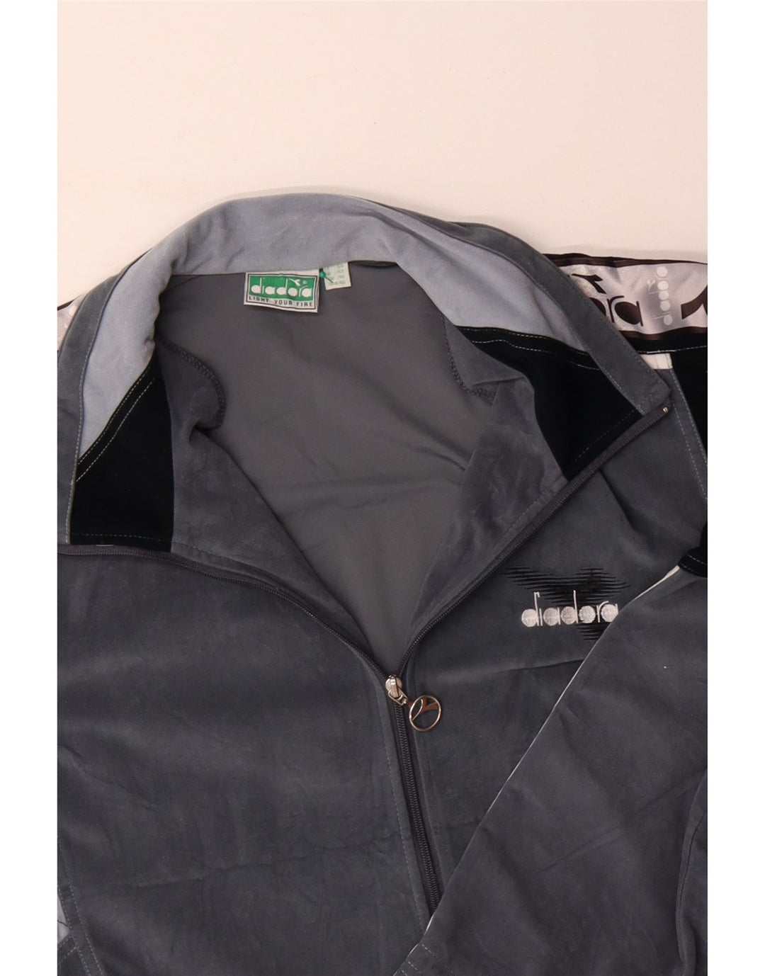 Jachetă de trening din velur grafic DIADORA pentru bărbați UK 46 XL Gri Colorblock